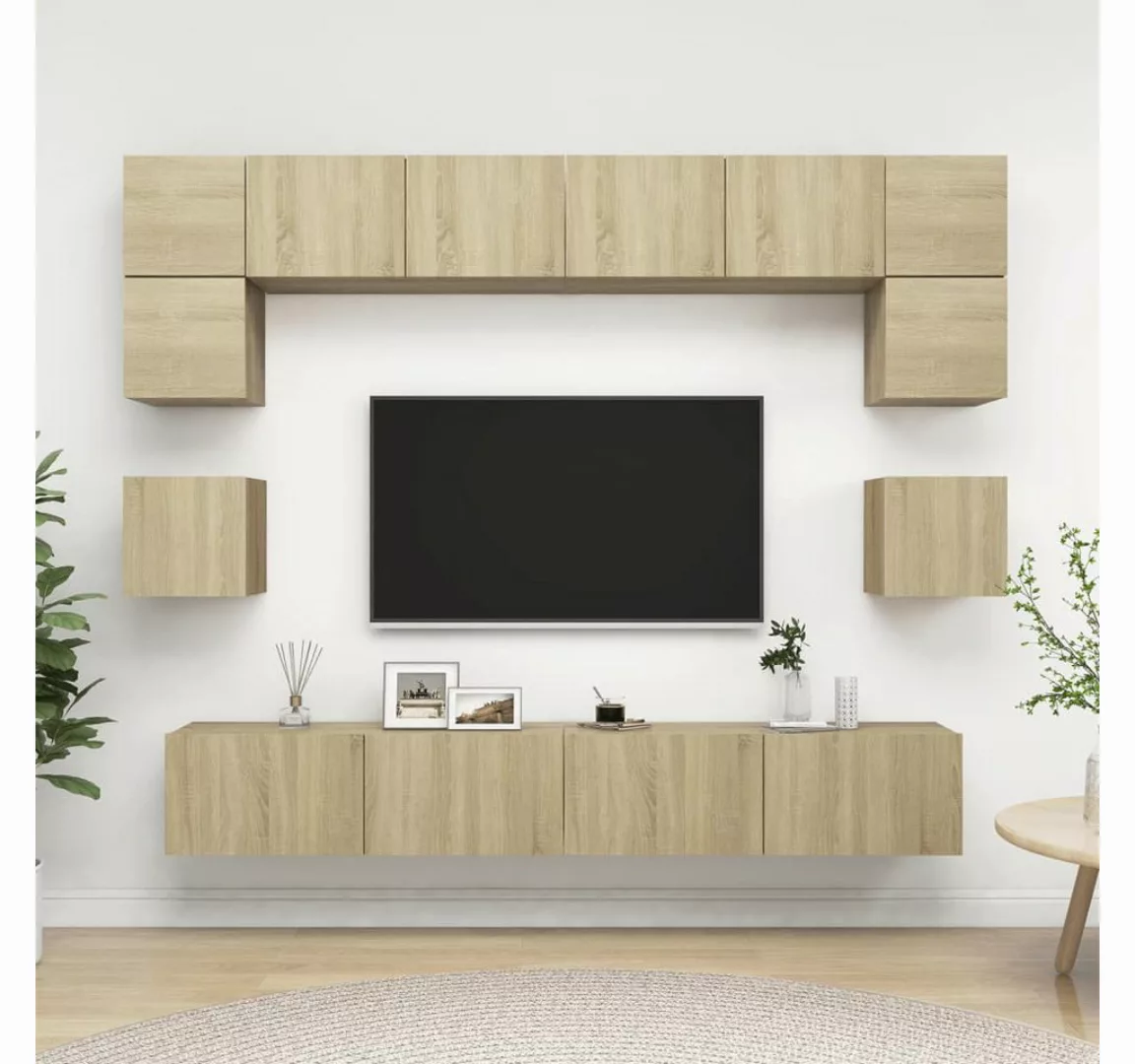 vidaXL TV-Schrank 8-tlg TV-Schrank-Set Sonoma Eiche Spanplatte TV-Konsole f günstig online kaufen