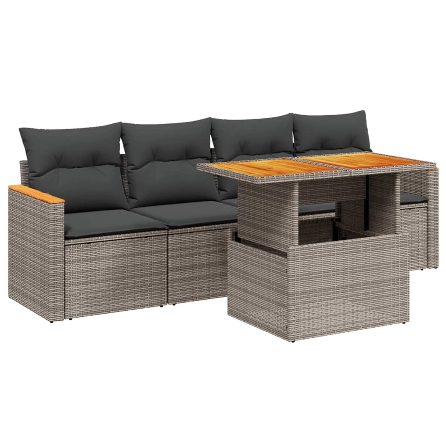 vidaXL 5-Tlg Garten-Sofagarnitur mit Kissen Grau Poly Rattan 3272957 günstig online kaufen