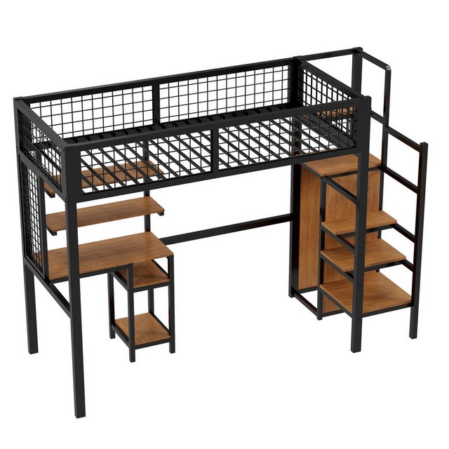 Ulife Hochbett Kinderbett Jugendbett Metallbett mit Kleiderschrank und Comp günstig online kaufen