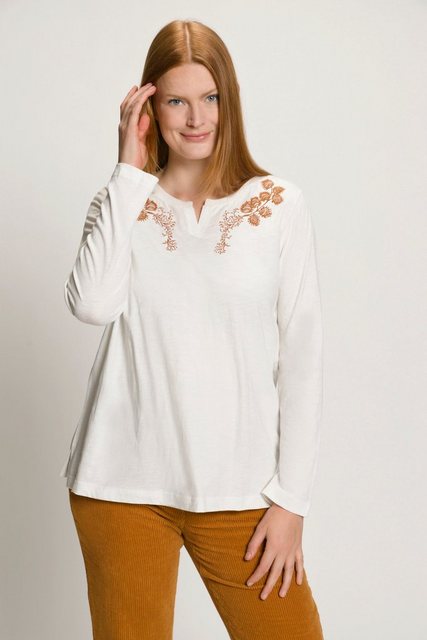 Ulla Popken Rundhalsshirt Shirt Tunika-Ausschnitt Langarm Biobaumwolle günstig online kaufen