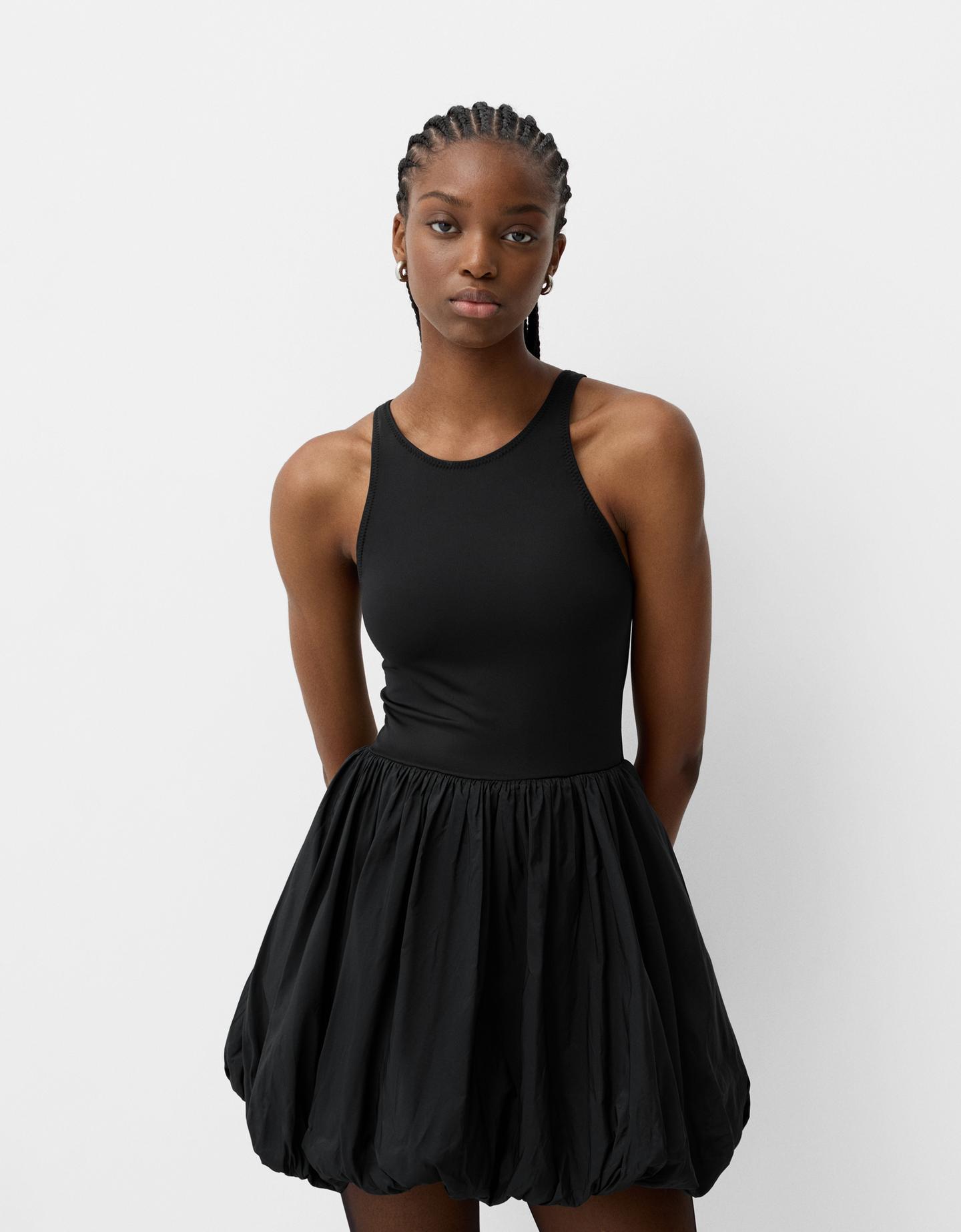 Bershka Minikleid Mit Maxi-Rock Im Ballonärmel-Stil Damen M Schwarz günstig online kaufen