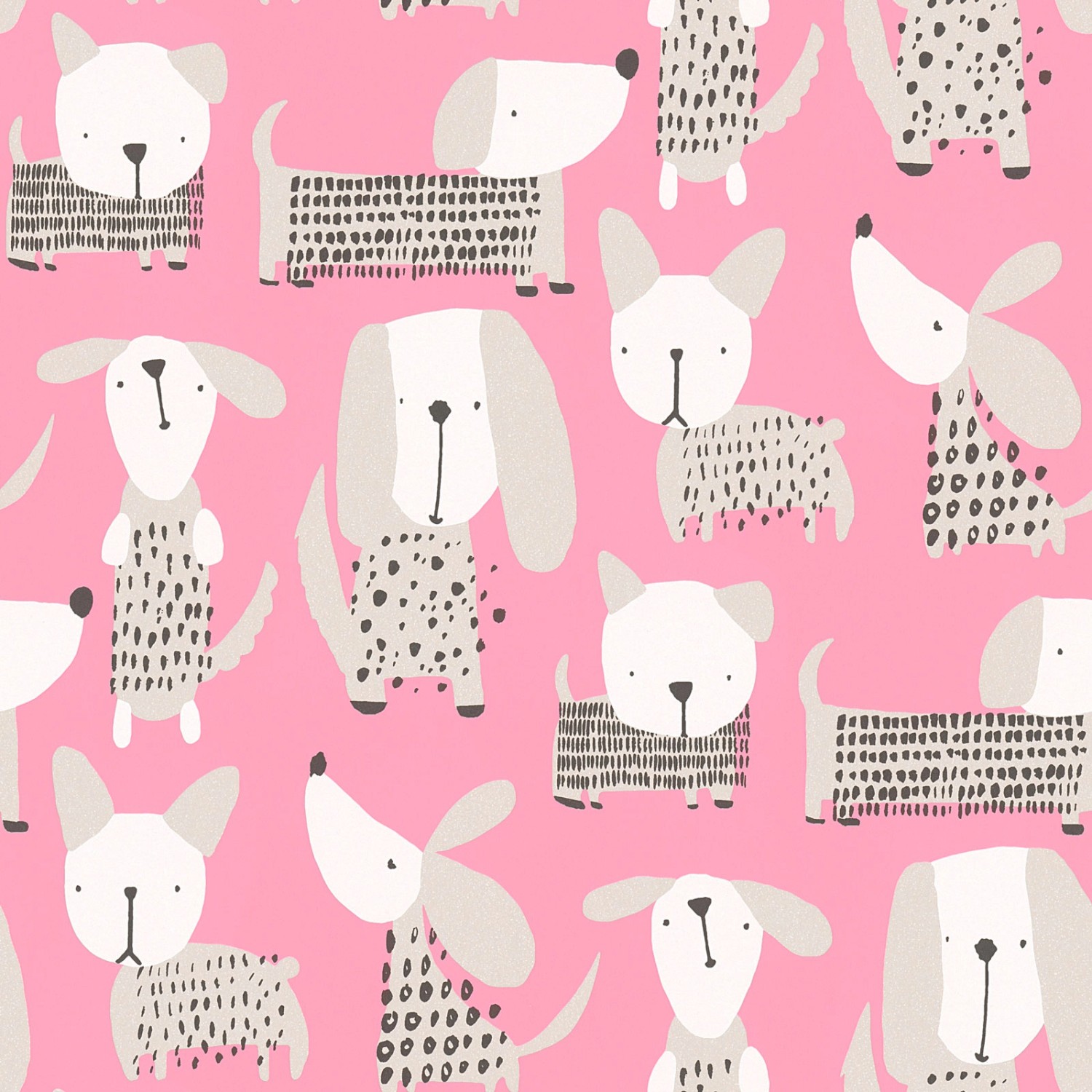 Bricoflor Dackel Tapete in Rosa Weiß Grau Pinke Papiertapete mit Hunden für günstig online kaufen