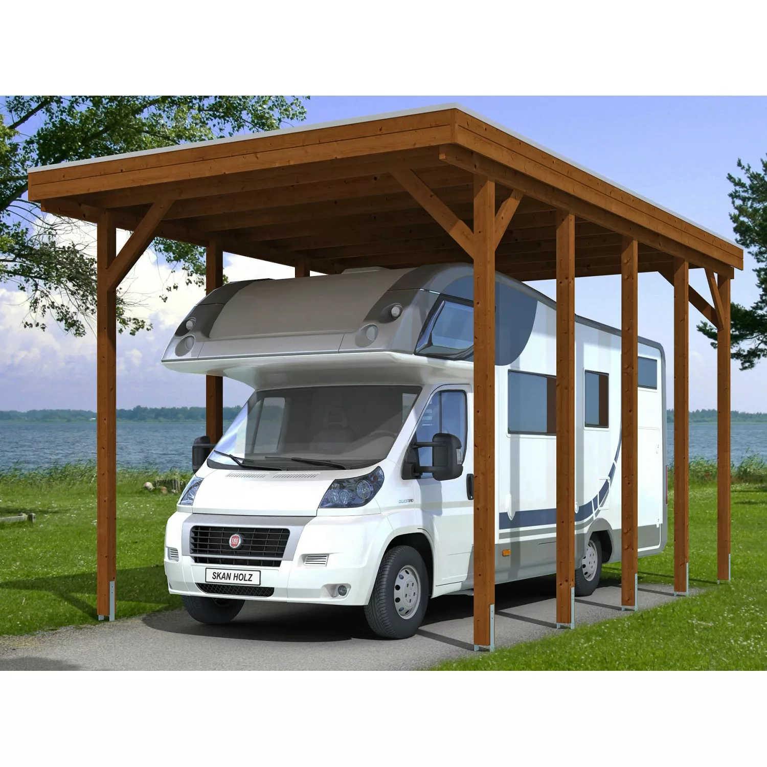Skan Holz Carport Friesland Caravan 397 cm x 708 cm Nussbaum günstig online kaufen