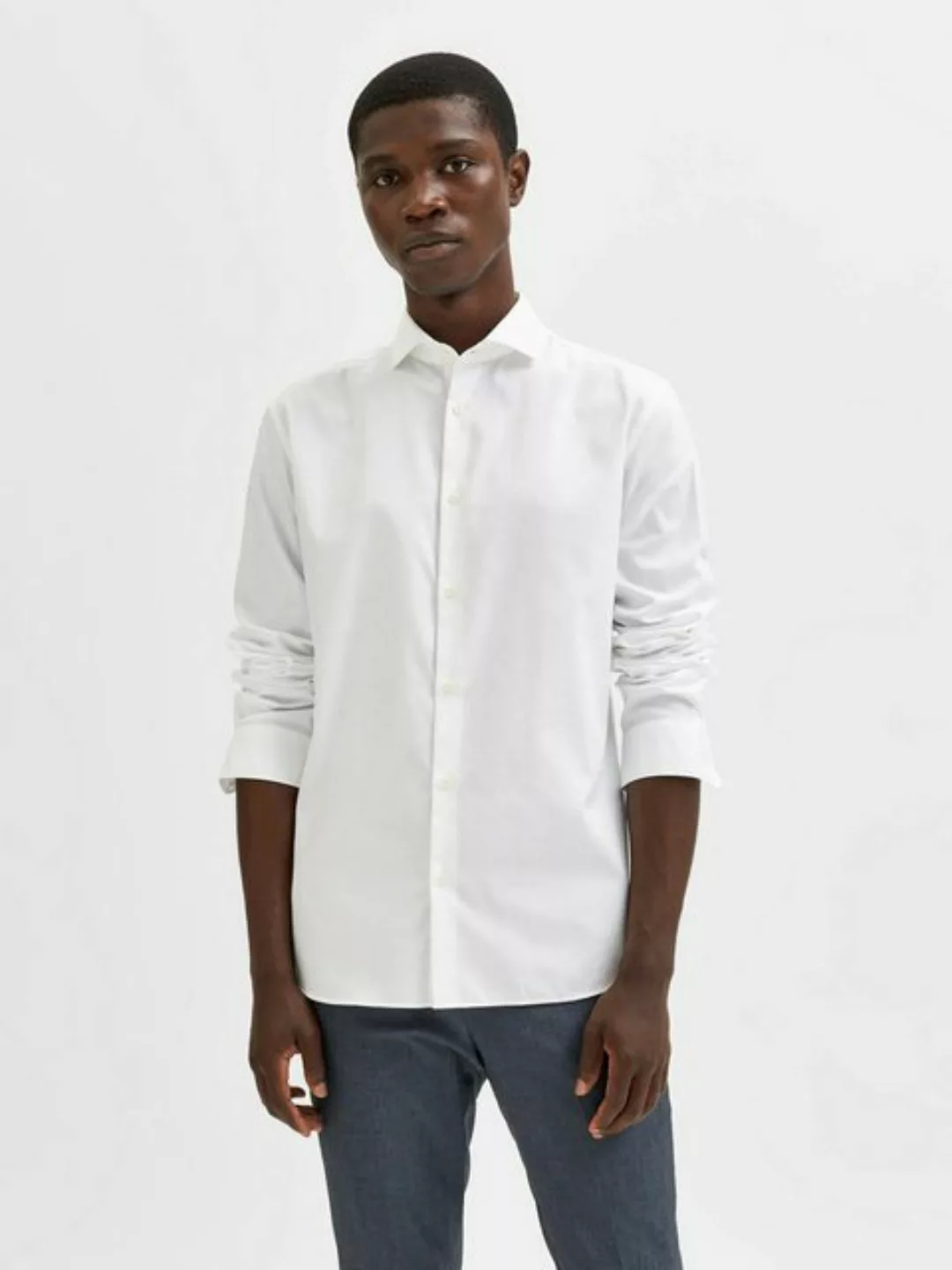 Selected Ethan Cut Away Slim Langarm Hemd M Bright White günstig online kaufen