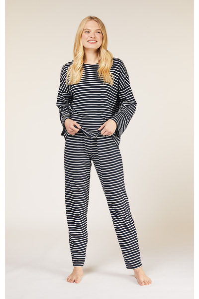 Stripe Pyjama Long Sleeve Top In Navy günstig online kaufen