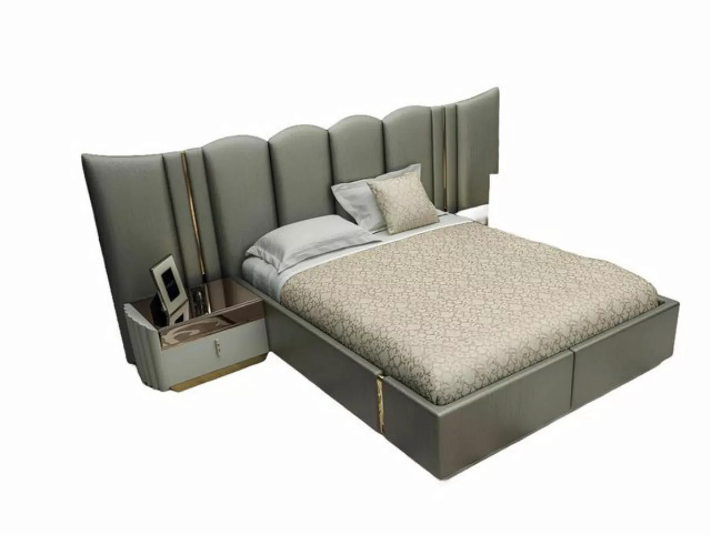 Xlmoebel Bett Elegantes 3-teiliges Schlafzimmer-Set in Grau mit Bett und 2 günstig online kaufen