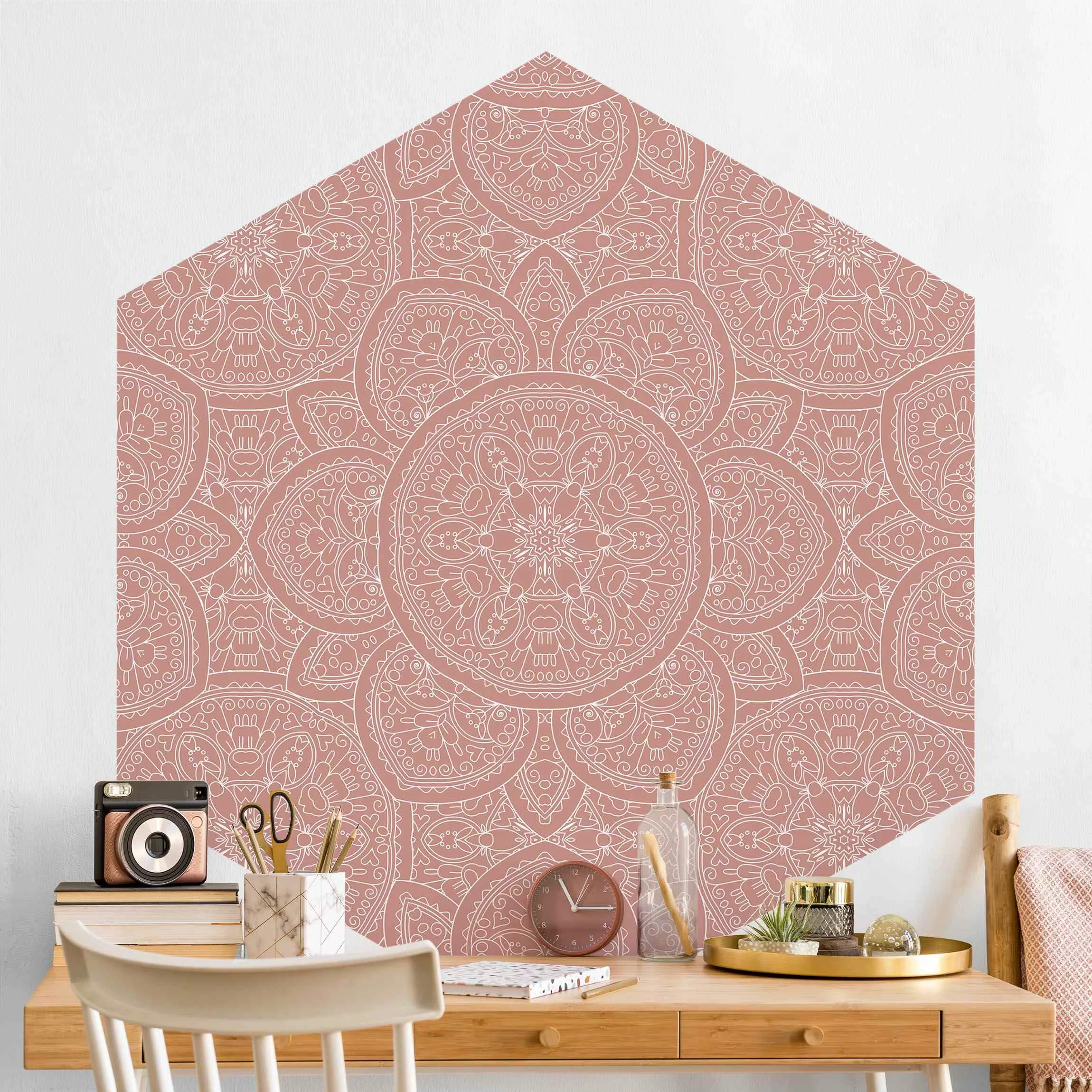 Hexagon Mustertapete selbstklebend Große Mandala Muster in Altrosa günstig online kaufen