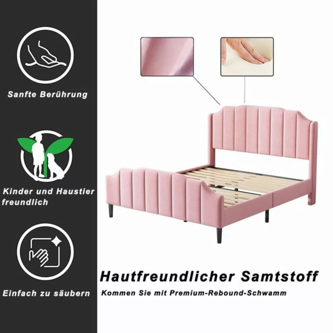 DOTMALL Polsterbett Fußteil und Lattenrost Rosa Samt gepolstertes Doppelbet günstig online kaufen