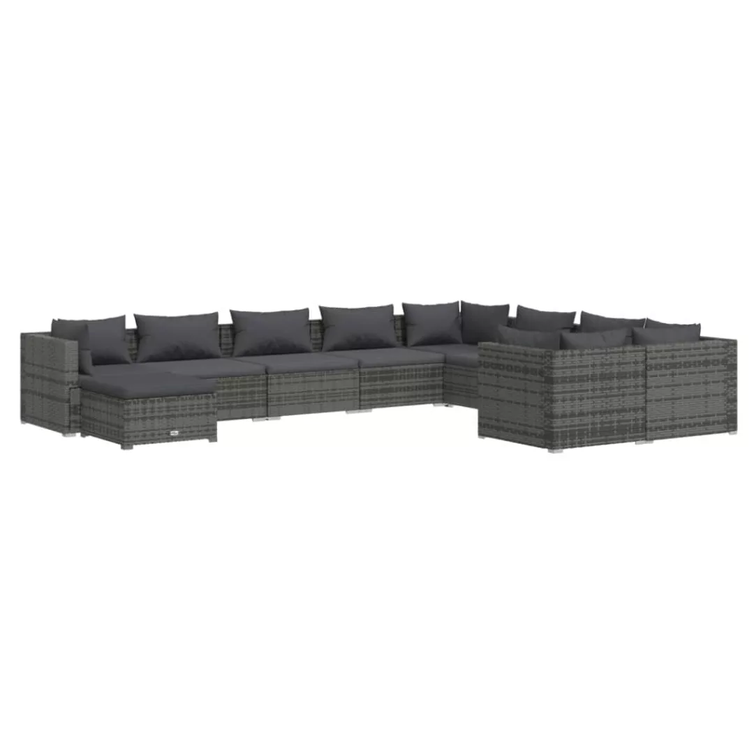 Vidaxl 10-tlg. Garten-lounge-set Mit Kissen Poly Rattan Grau günstig online kaufen