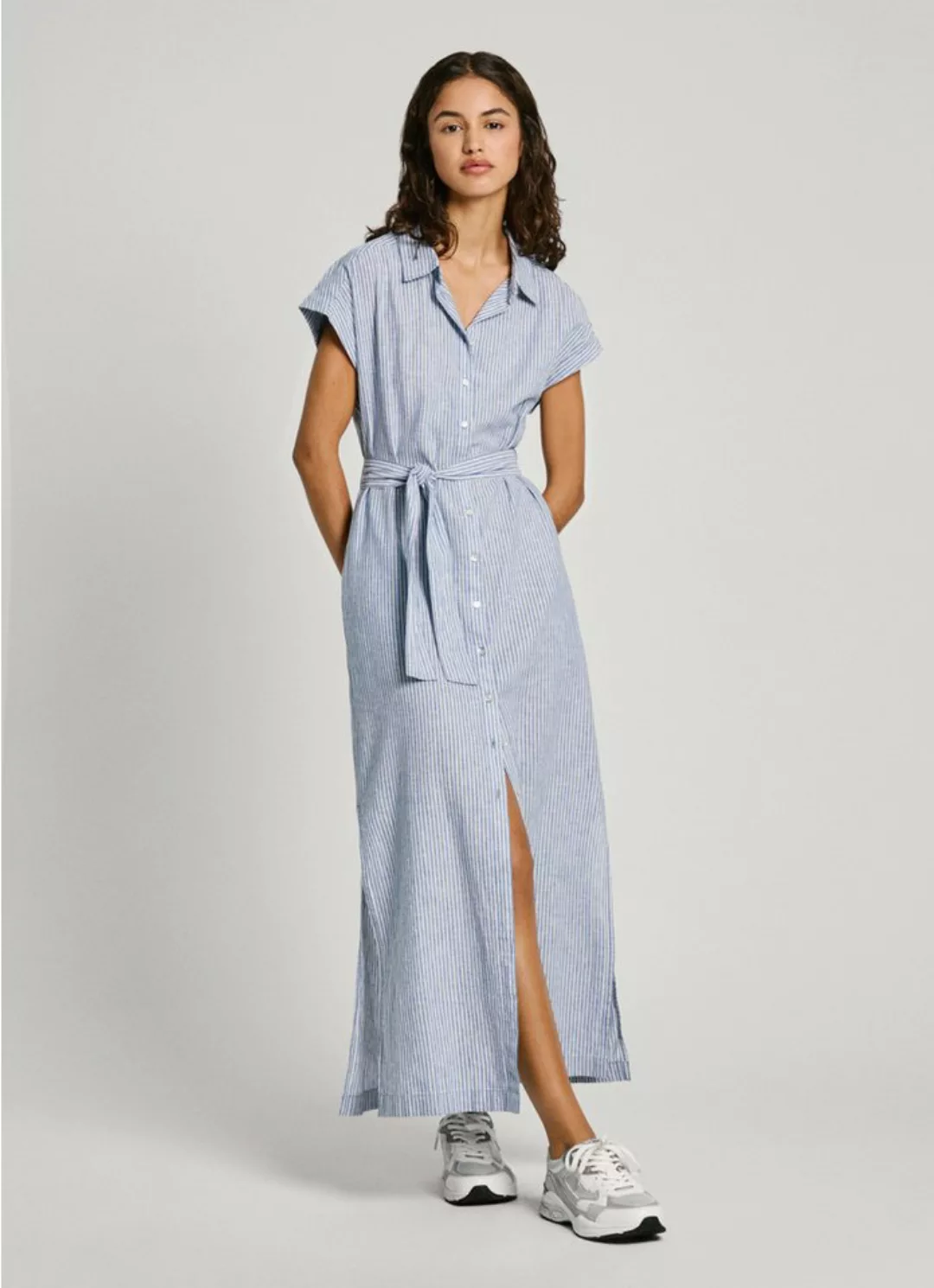 Pepe Jeans Blusenkleid MAYA aus sommerlichem Leinen-Mix, Streifendessin günstig online kaufen