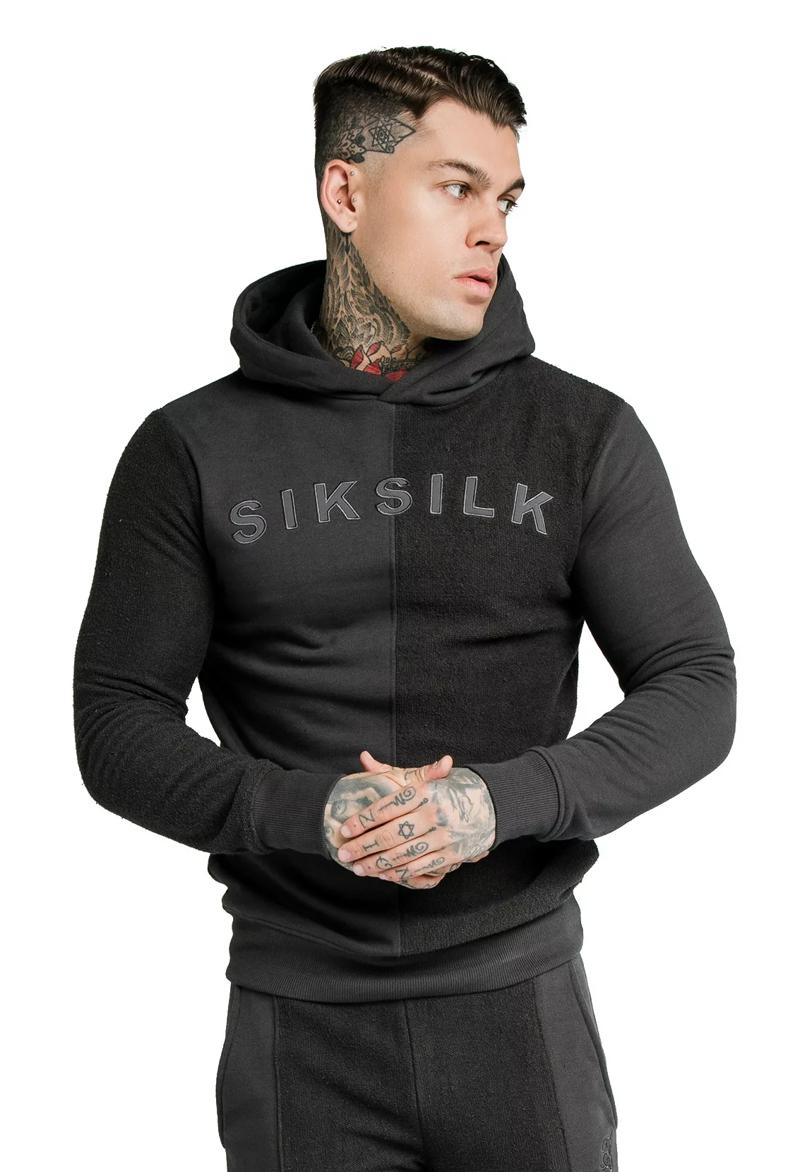 SikSilk Sweater Herren HALF & HALF HOODIE SS-17380 Washed Grey günstig online kaufen
