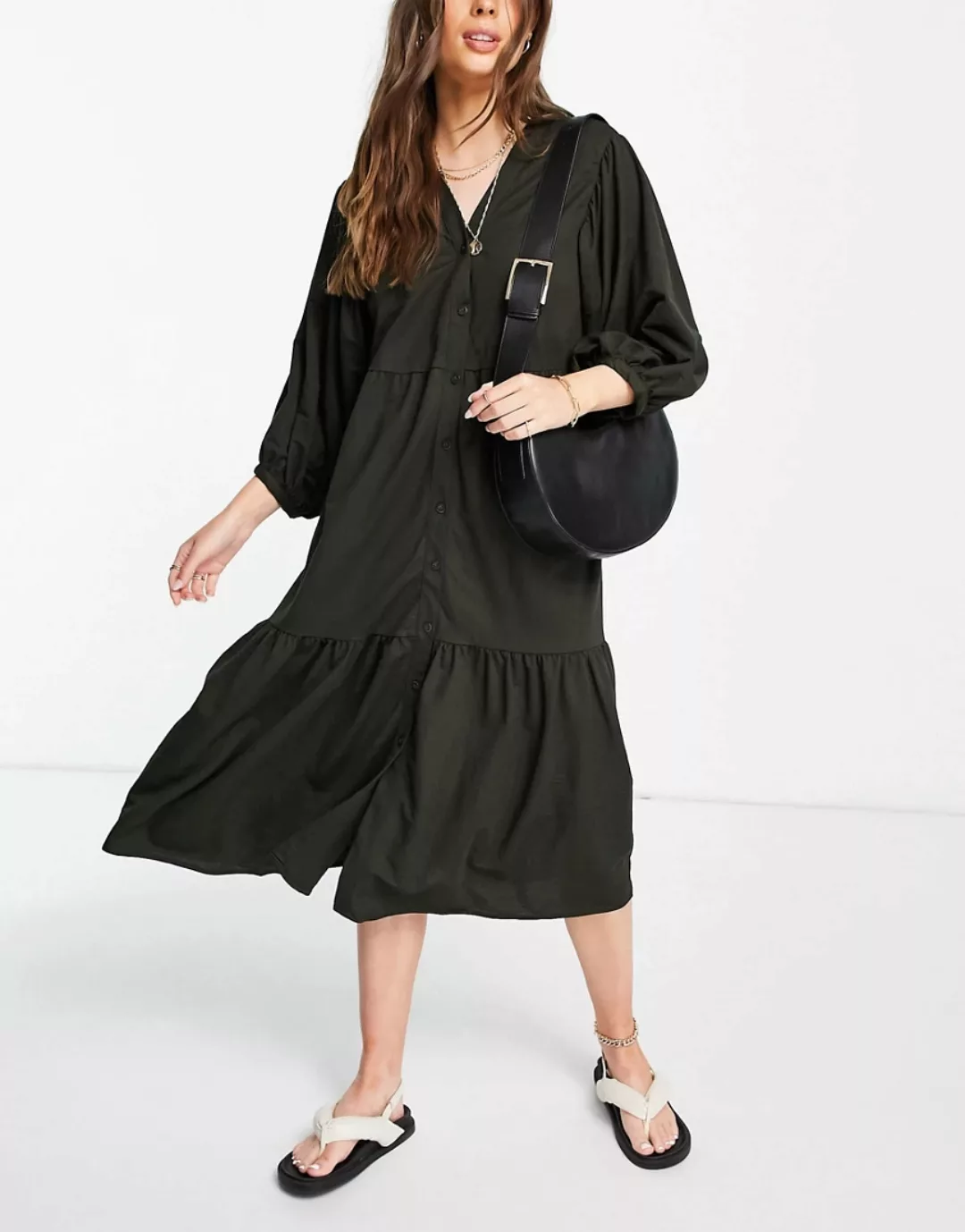 Mango – Midi-Hängerkleid aus Popeline in Schwarz günstig online kaufen