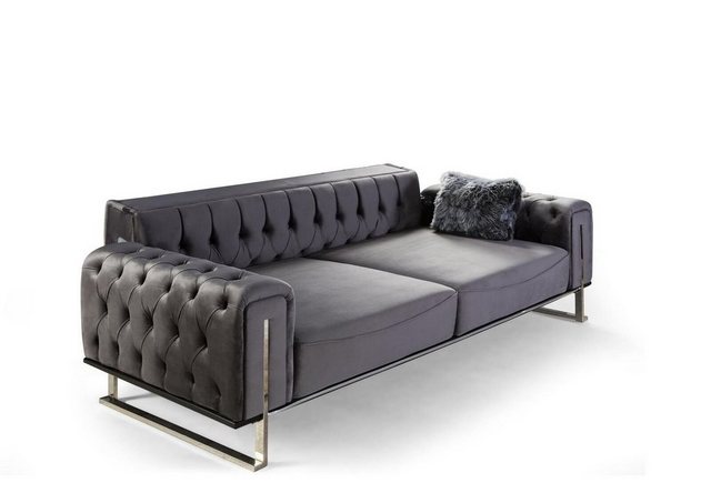 JVmoebel 3-Sitzer Chesterfield Sofa 3 Sitz Plätzer Grau Sofa Polster Textil günstig online kaufen