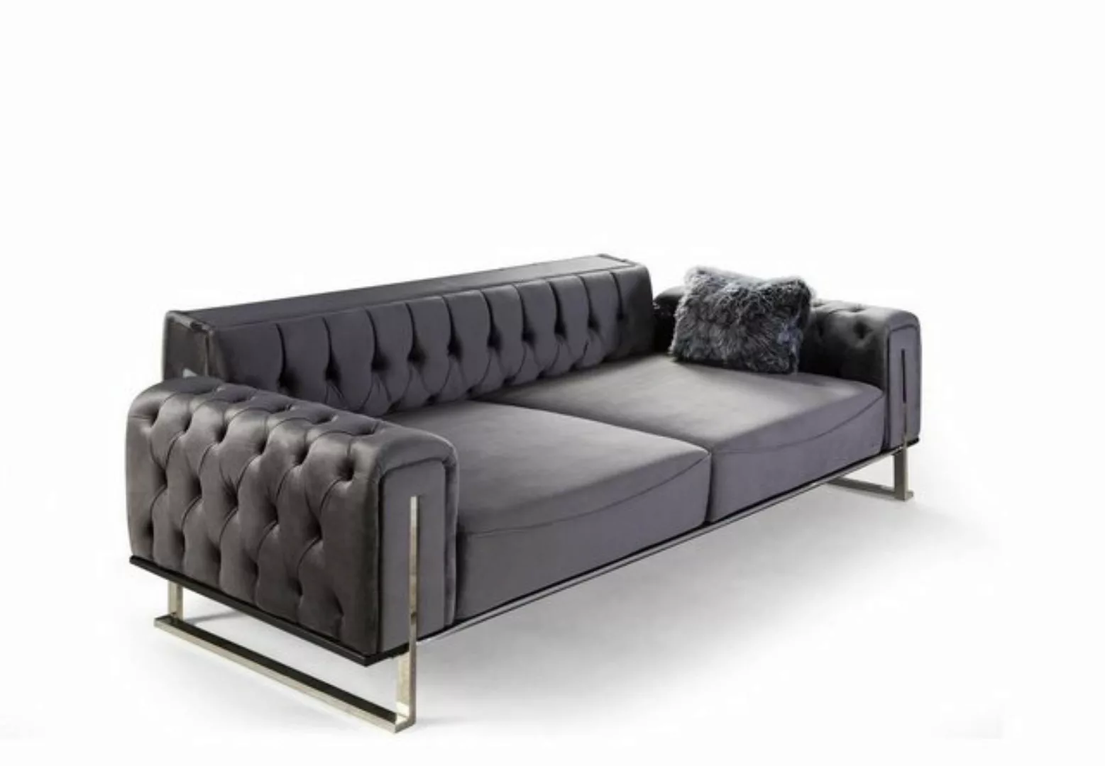 JVmoebel 3-Sitzer Chesterfield Sofa 3 Sitz Plätzer Grau Sofa Polster Textil günstig online kaufen