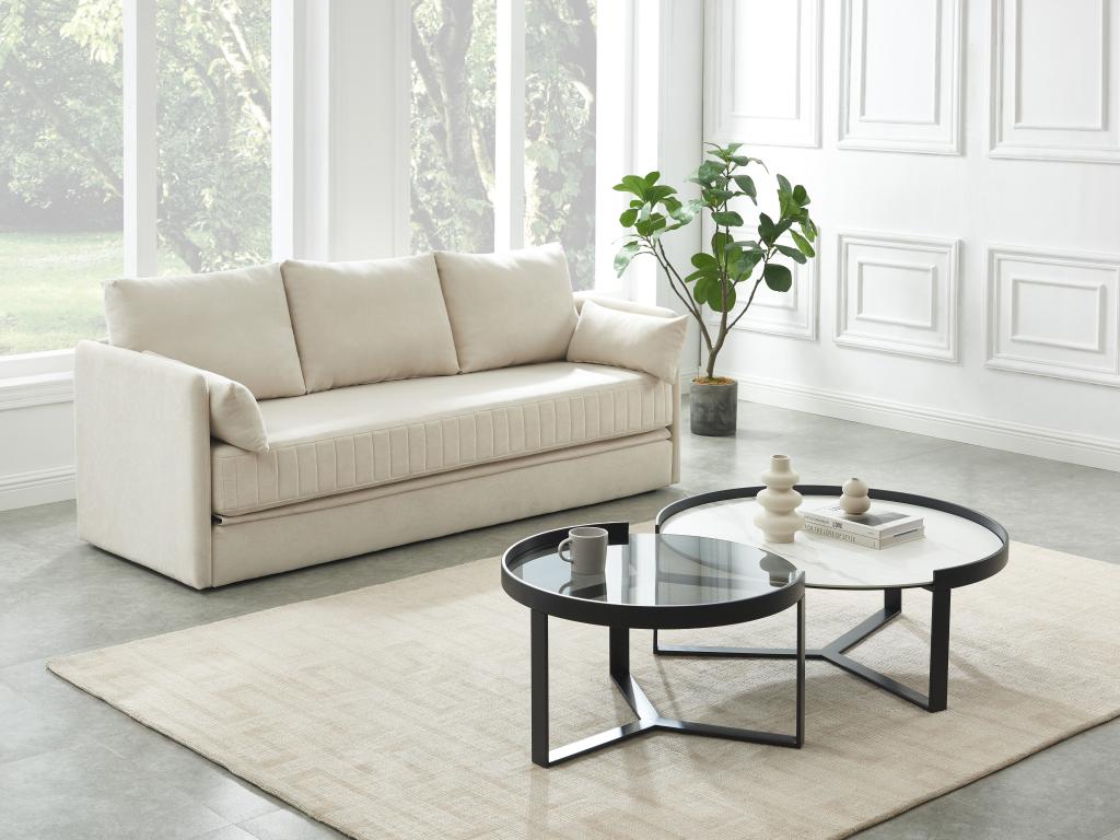 Sofa 3-Sitzer mit Schlaffunktion - Stoff - Beige - GRECCO günstig online kaufen