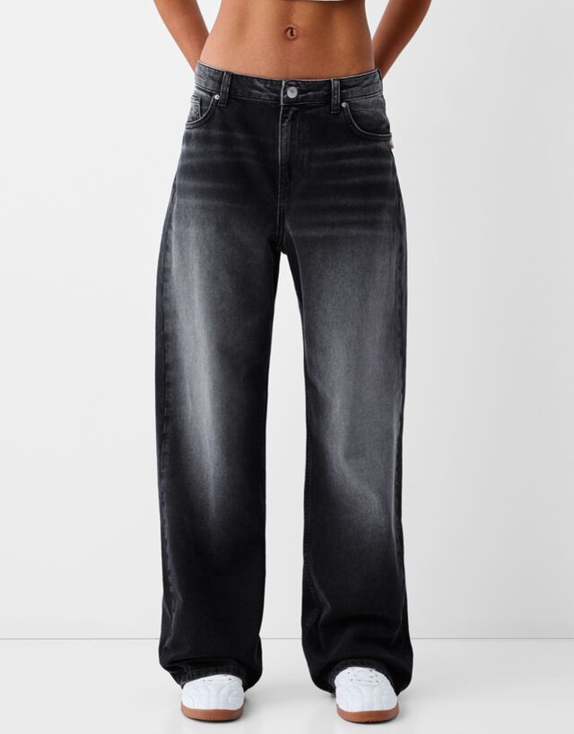 Bershka Baggy-Jeans Damen 38 Grau günstig online kaufen