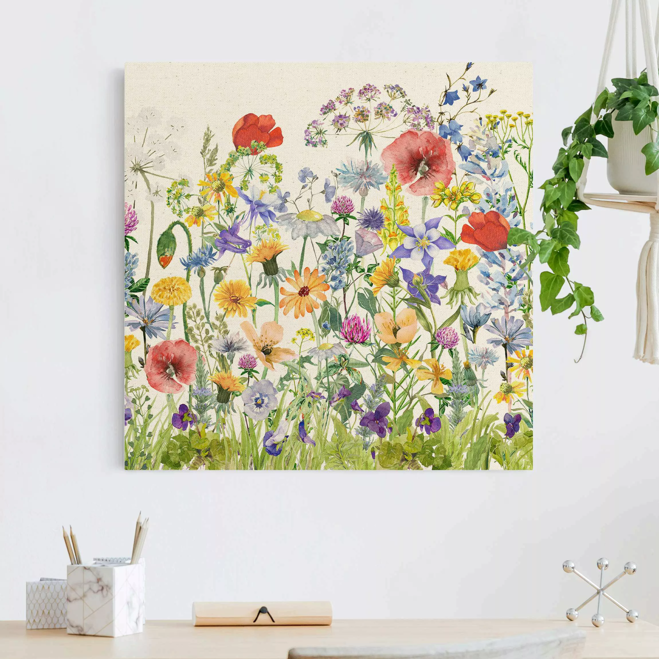 Leinwandbild auf Naturcanvas Aquarellierte Blumenwiese günstig online kaufen
