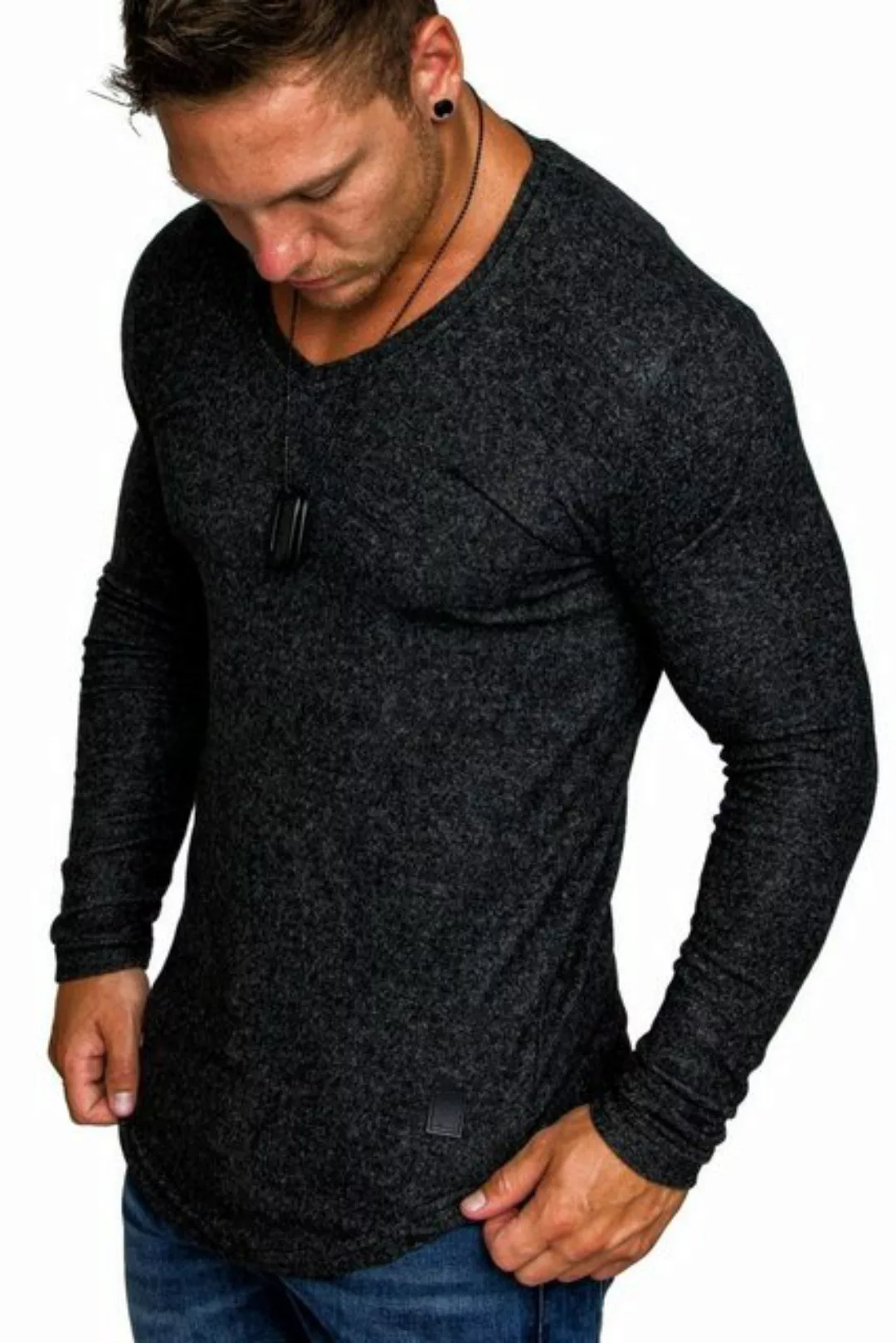 Amaci&Sons Sweatshirt DAVIE Feinstrick Pullover Herren Oversize Basic Melan günstig online kaufen