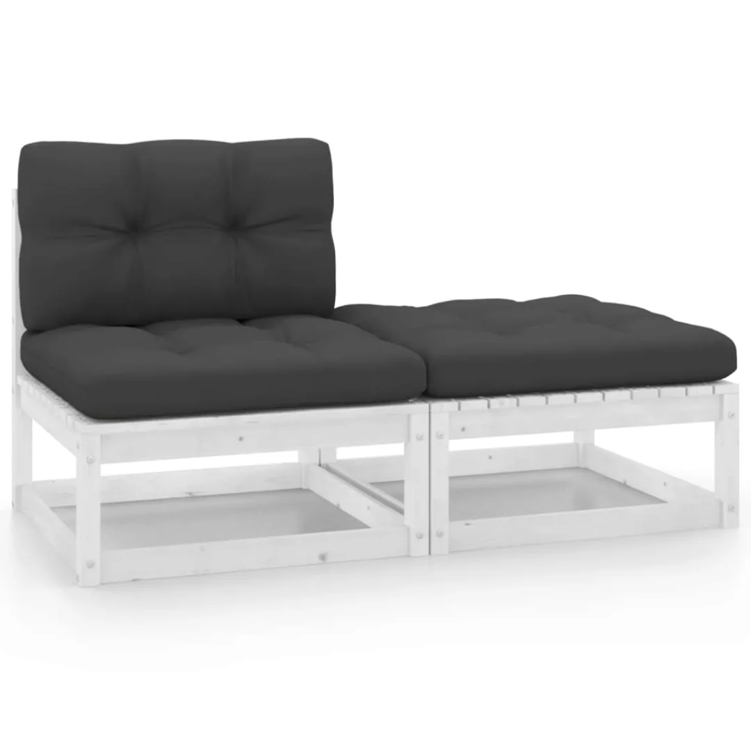 2-tlg. Garten-lounge-set Mit Kissen Weiß Massivholz Kiefer günstig online kaufen