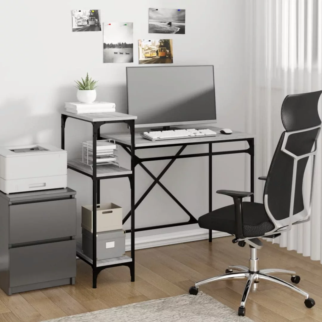 Vidaxl Schreibtisch Mit Regal Grau Sonoma 105x50x90 Cm Holzwerkstoff günstig online kaufen