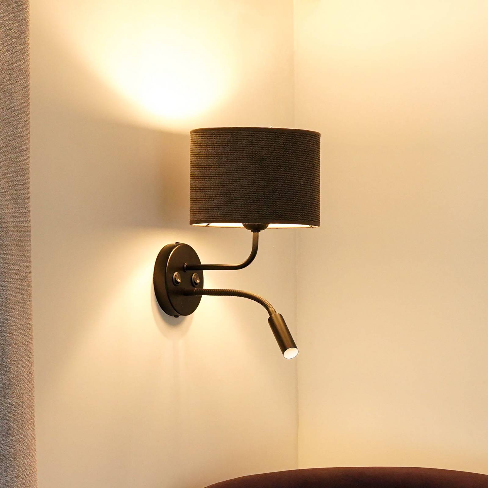Wandleuchte Roller, Cord dunkelgrau, schwarz, mit Leselicht günstig online kaufen