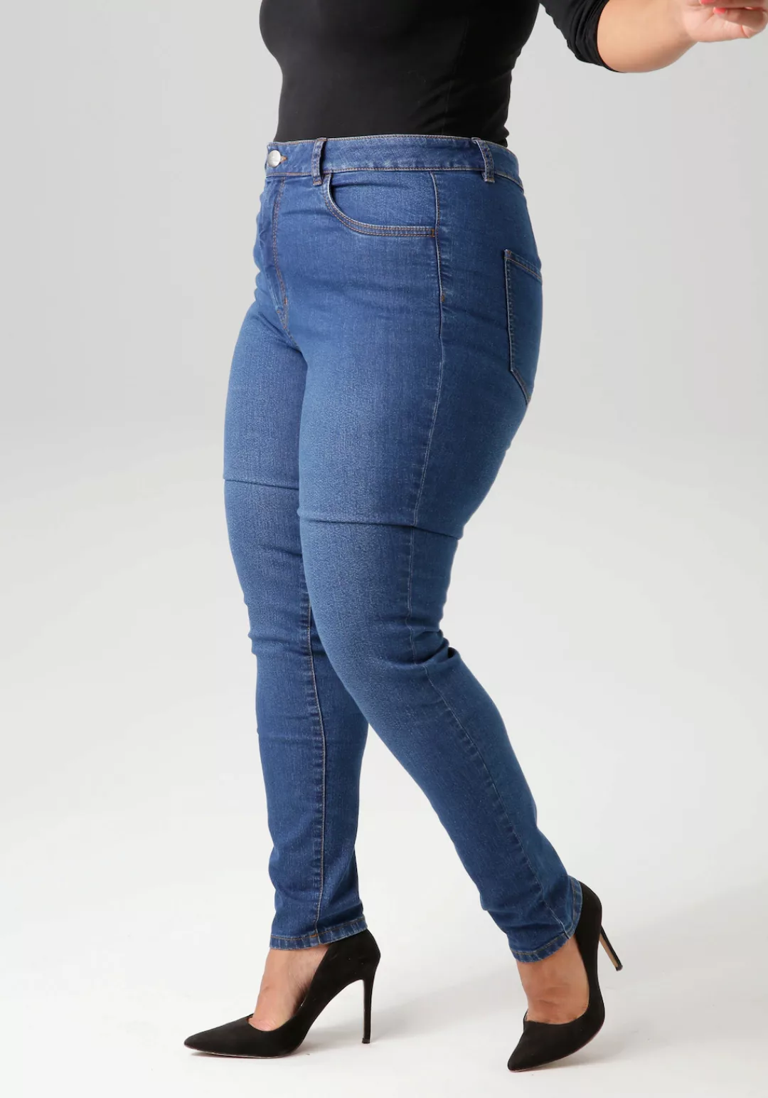 Aniston PLUS Skinny-fit-Jeans, regular waist - in dezenter Used-Waschung - günstig online kaufen