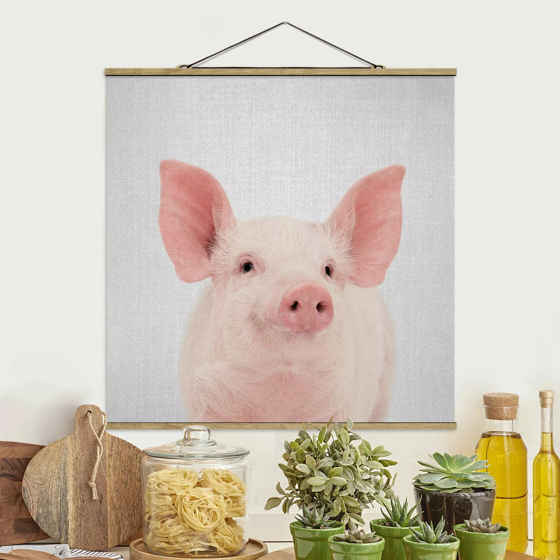 Stoffbild mit Posterleisten Schwein Schorsch günstig online kaufen