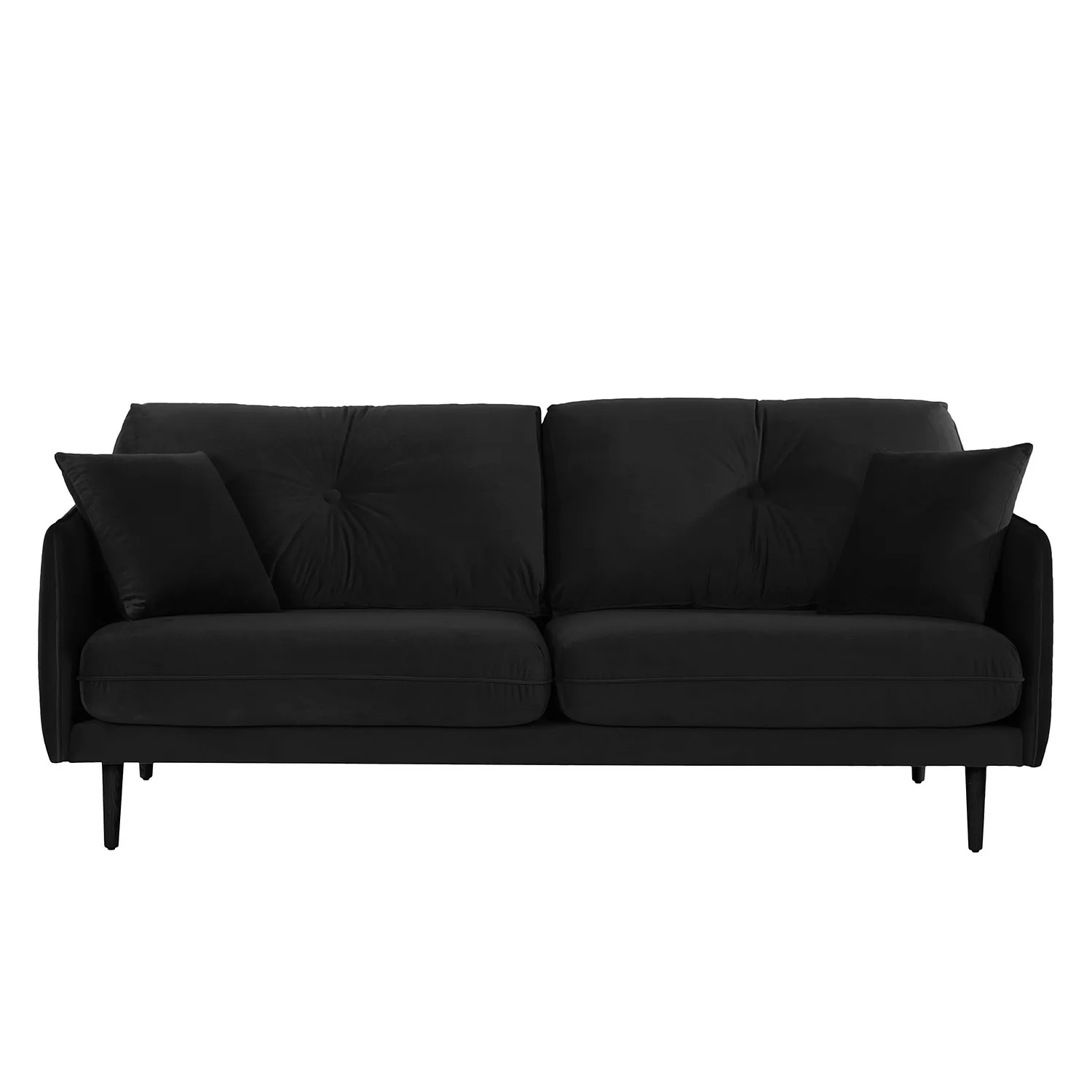 home24 Norrwood Sofa Pigna II 3-Sitzer Schwarz Samt 208x86x94 cm günstig online kaufen