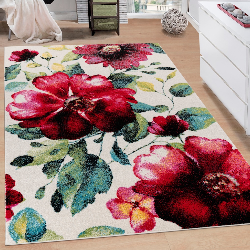 Paco Home Teppich »Canvas 854«, rechteckig, Kurzflor, modernes Blumen Desig günstig online kaufen