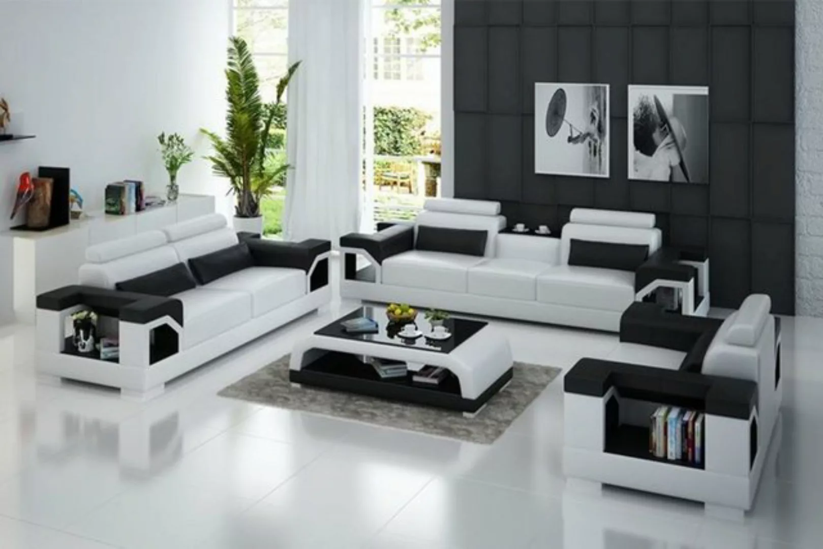 JVmoebel Sofa Moderne schwarz-weiße Sofagarnitur 3+1+1 luxus Möbel neu, Mad günstig online kaufen