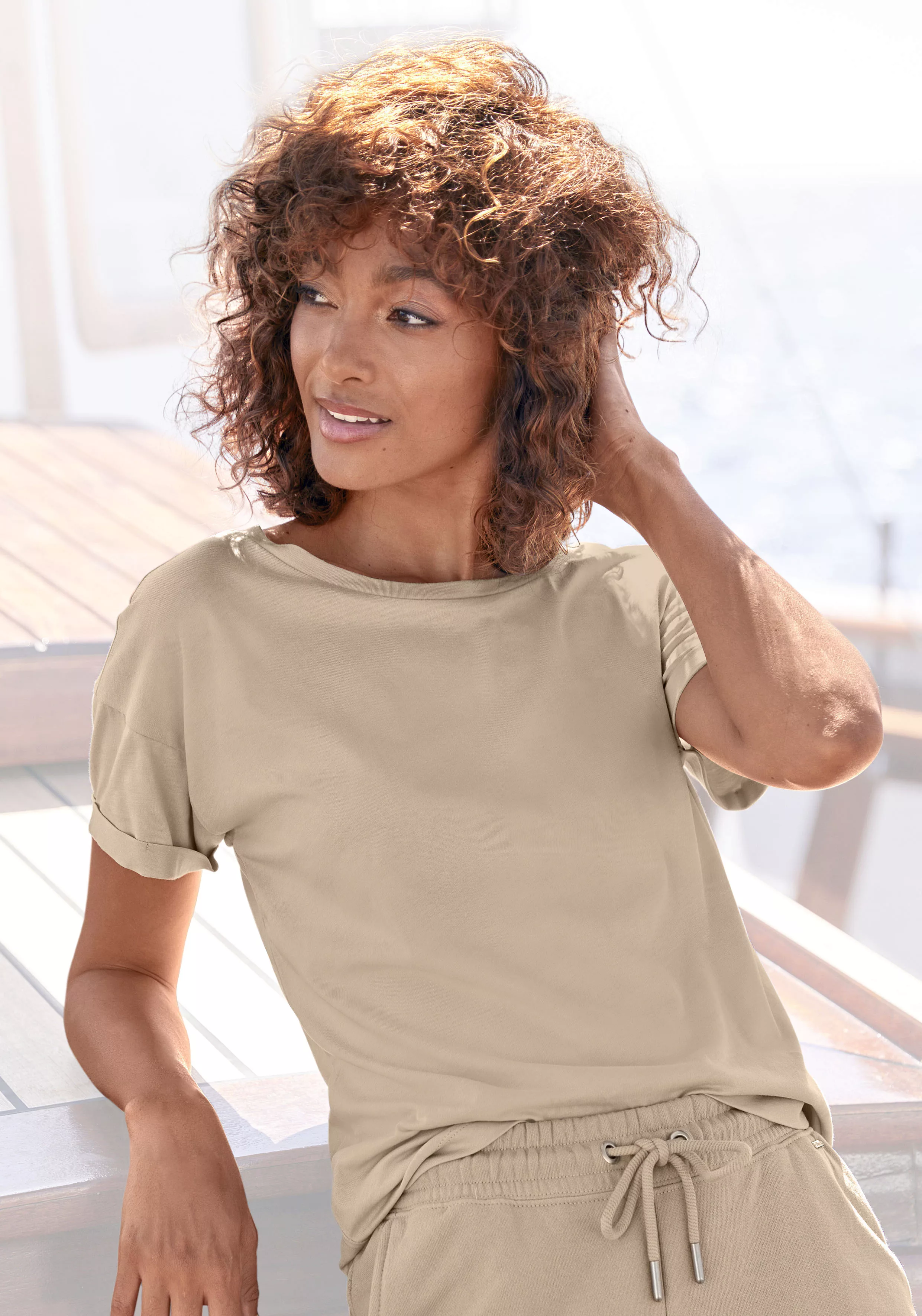 H.I.S T-Shirt mit Ärmelaufschlag im maritimen Stil, Loungewear günstig online kaufen