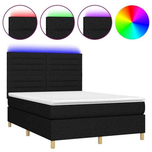 vidaXL Bettgestell Boxspringbett mit Matratze LED Schwarz 140x200 cm Stoff günstig online kaufen