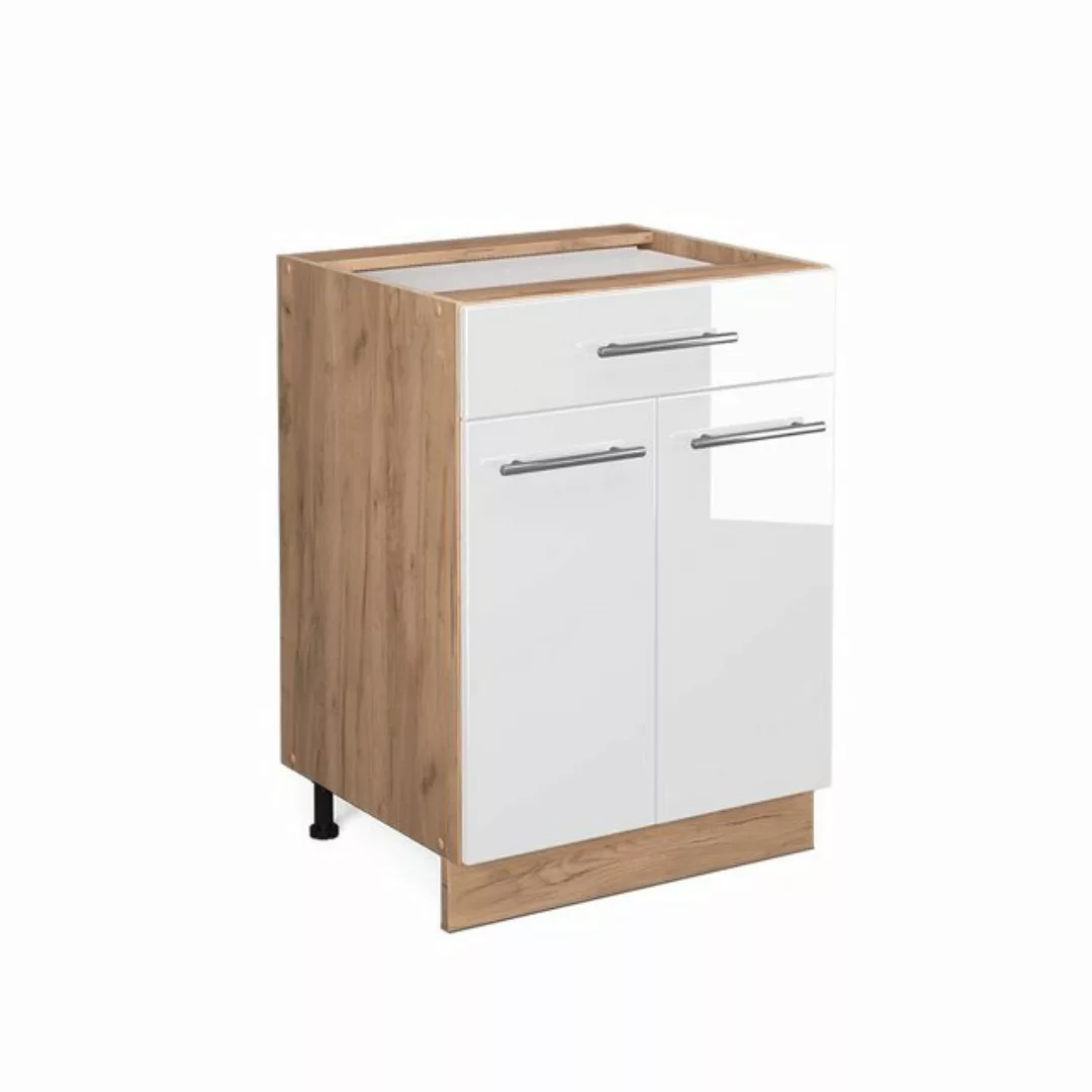 Vicco Unterschrank Schubunterschrank 60 cm FAME-LINE Goldkraft Weiß Hochgla günstig online kaufen