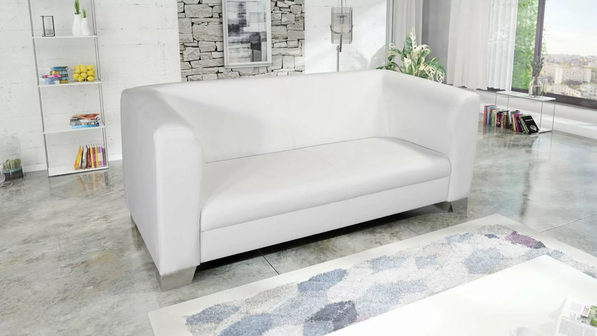 Küchen-Preisbombe Sofa Edles Loungesofa Chicago 3-er Kunstleder weiss Couch günstig online kaufen