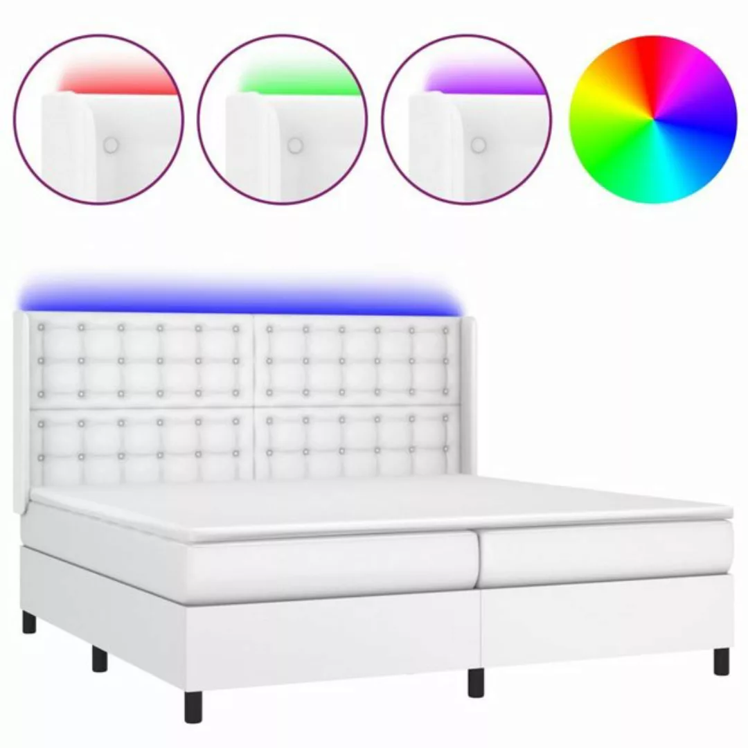 vidaXL Bettgestell Boxspringbett mit Matratze LED Weiß 200x200 cm Kunstlede günstig online kaufen