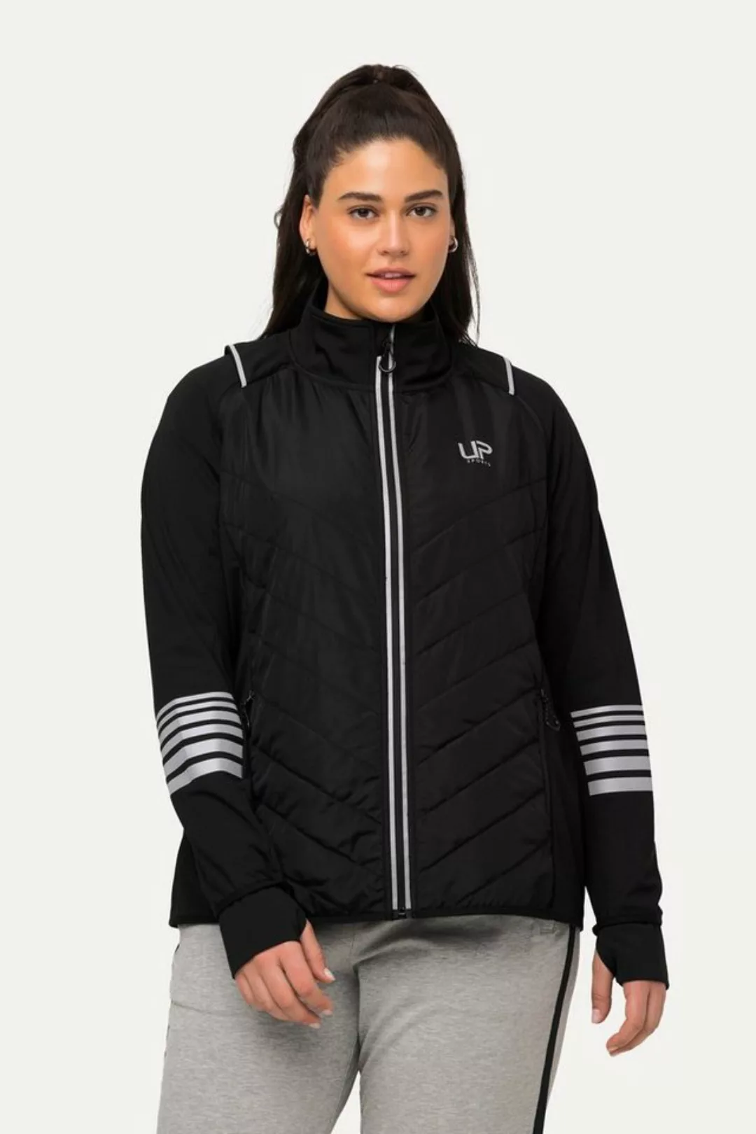 Ulla Popken Sweatjacke 2-in-1-Funktionsjacke Ärmel abnehmbar Stehkragen günstig online kaufen