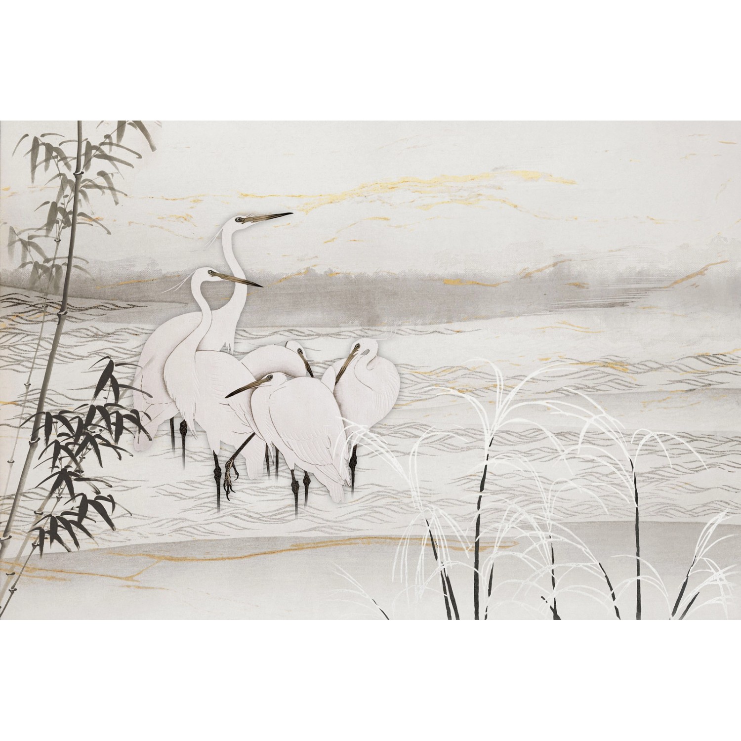 Bricoflor Vogel Fototapete Asiatisch Kranich Tapete in Weiß Gold Ideal für günstig online kaufen