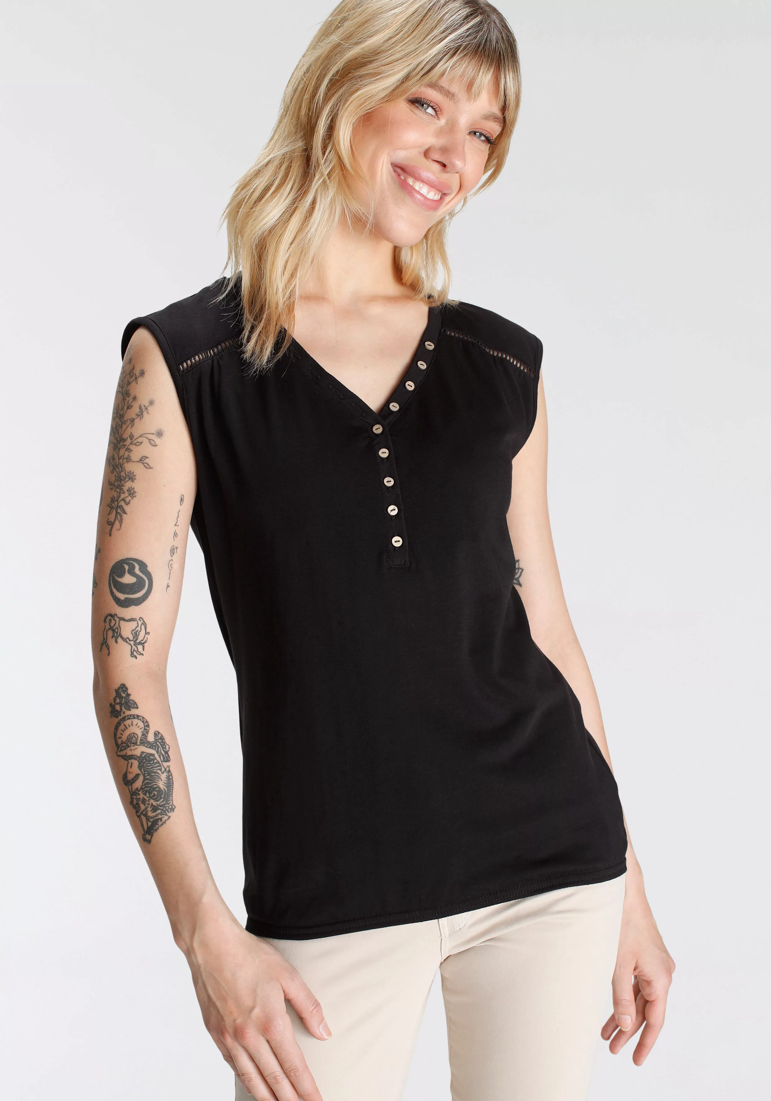 Ragwear Blusenshirt SALTY PRINT ORGANIC mit Zierknopfleiste günstig online kaufen