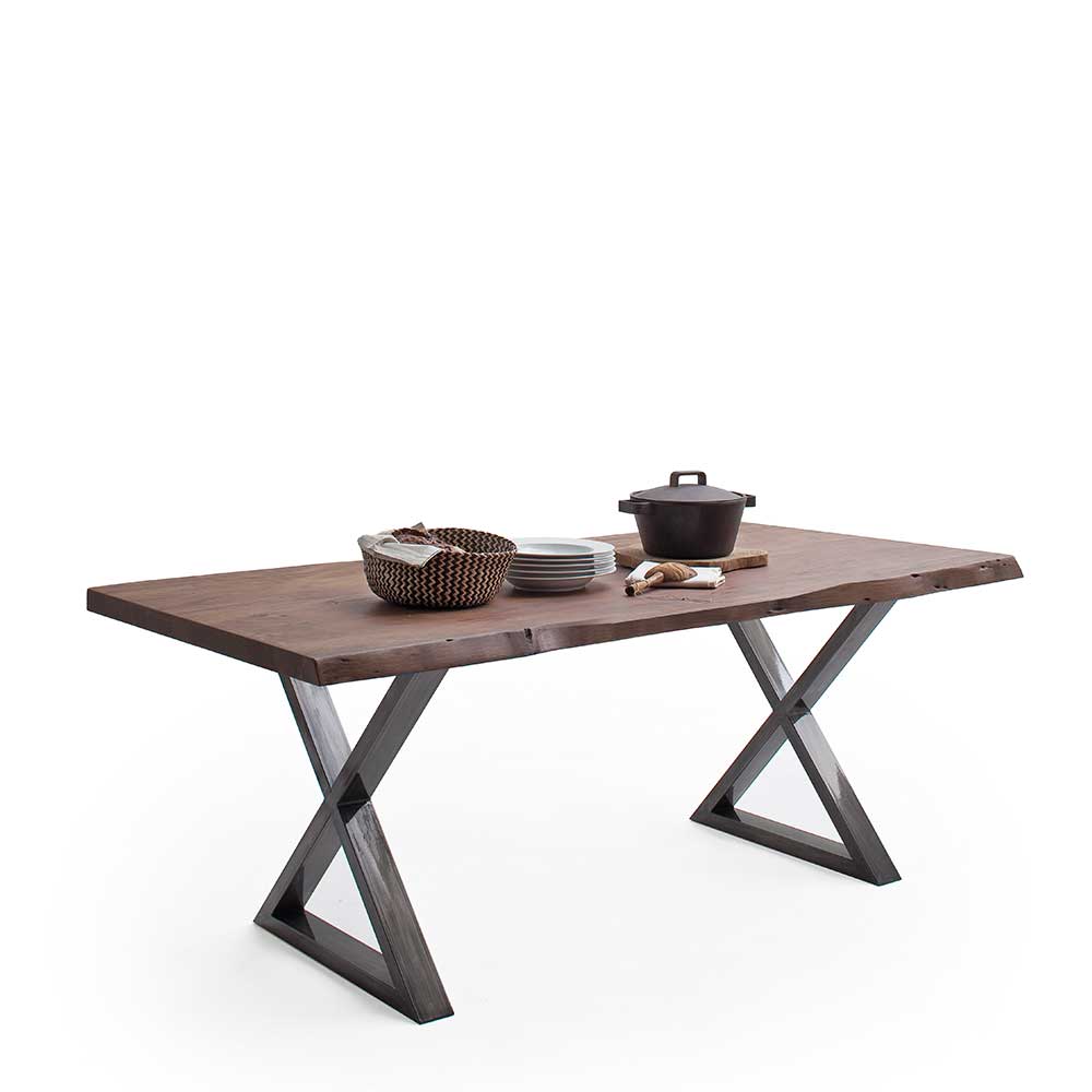 Esstisch Holztisch in Walnussfarben mit natürlicher Baumkante günstig online kaufen