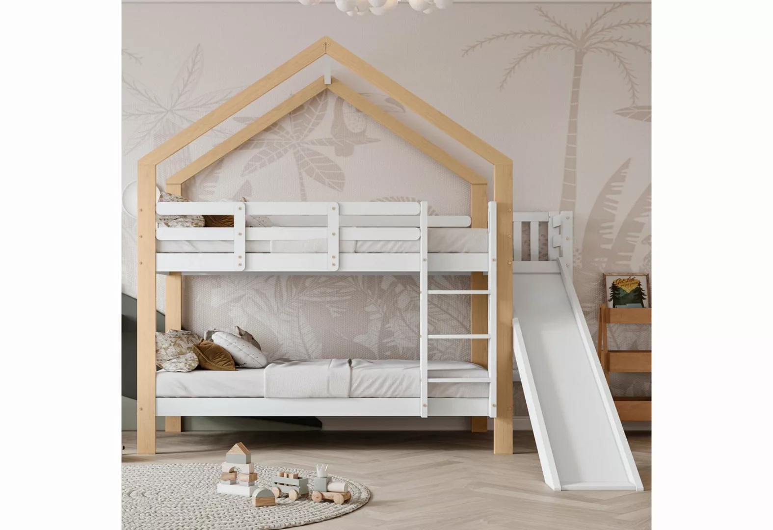 OKWISH Etagenbett Kinderbett Holzbett Hausbett (mit Rutsche und dreistufige günstig online kaufen