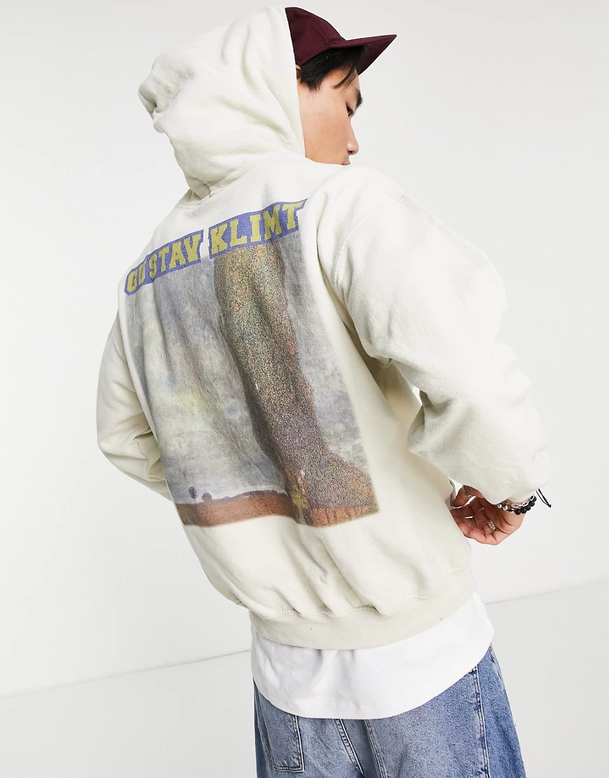 Vintage Supply – Gustav Klimt – Kapuzenpullover in Beige mit Kunst-Einsatz- günstig online kaufen