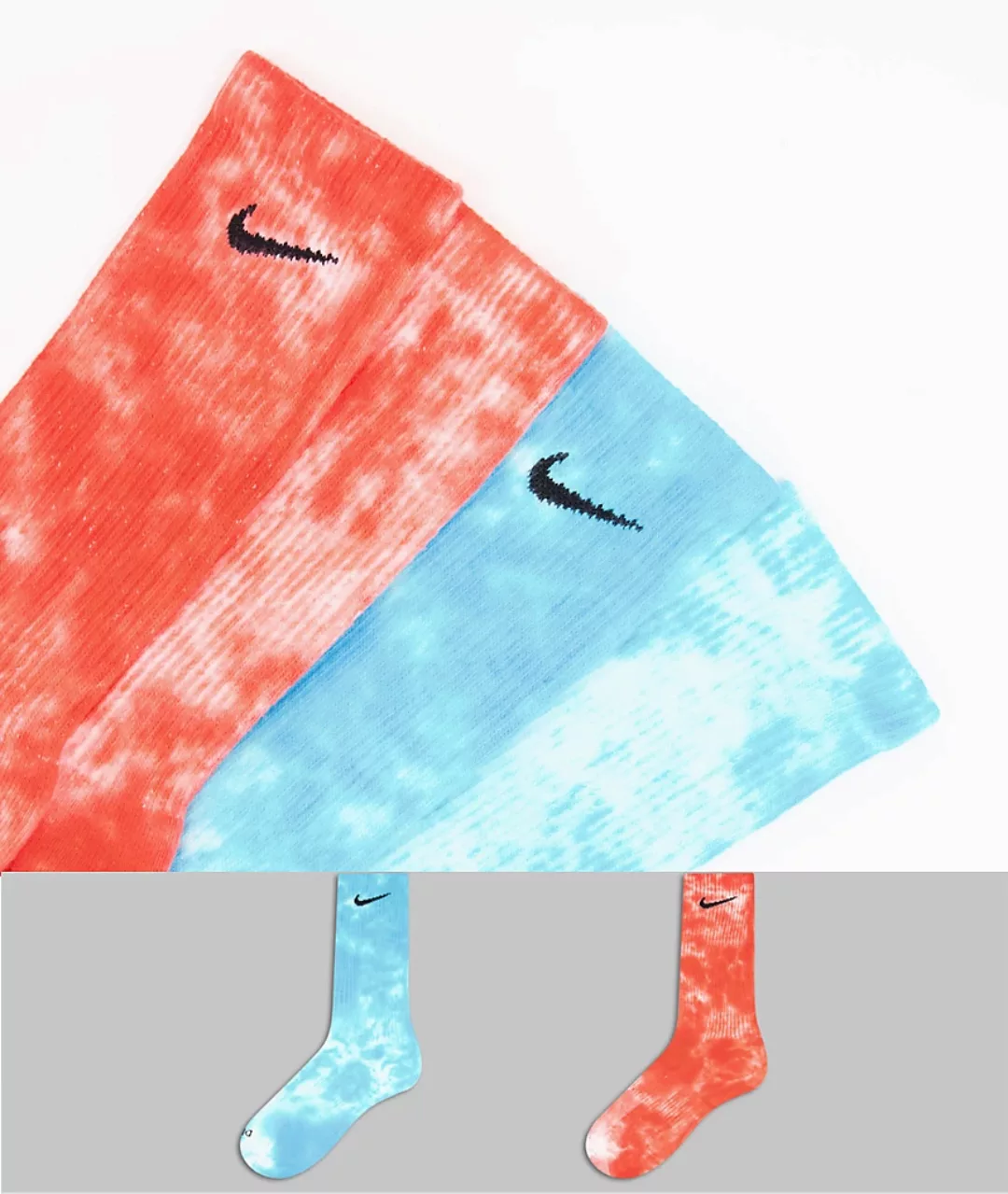 Nike – Everyday Plus – 2er-Pack Socken mit Batikmuster in Blau und Rot günstig online kaufen