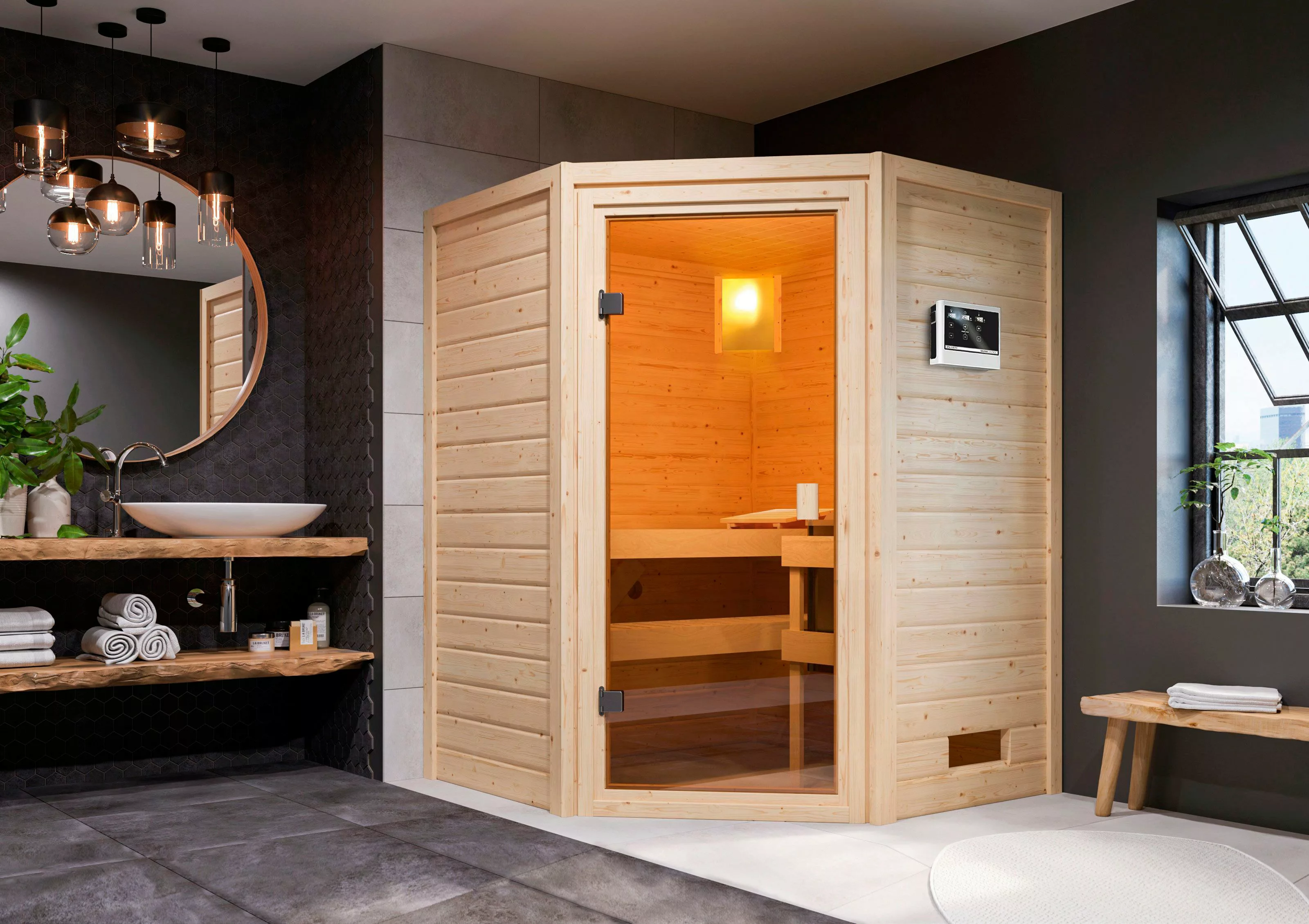 welltime Sauna »Anni«, 3,6-kW-Plug & Play Ofen mit ext. Steuerung günstig online kaufen