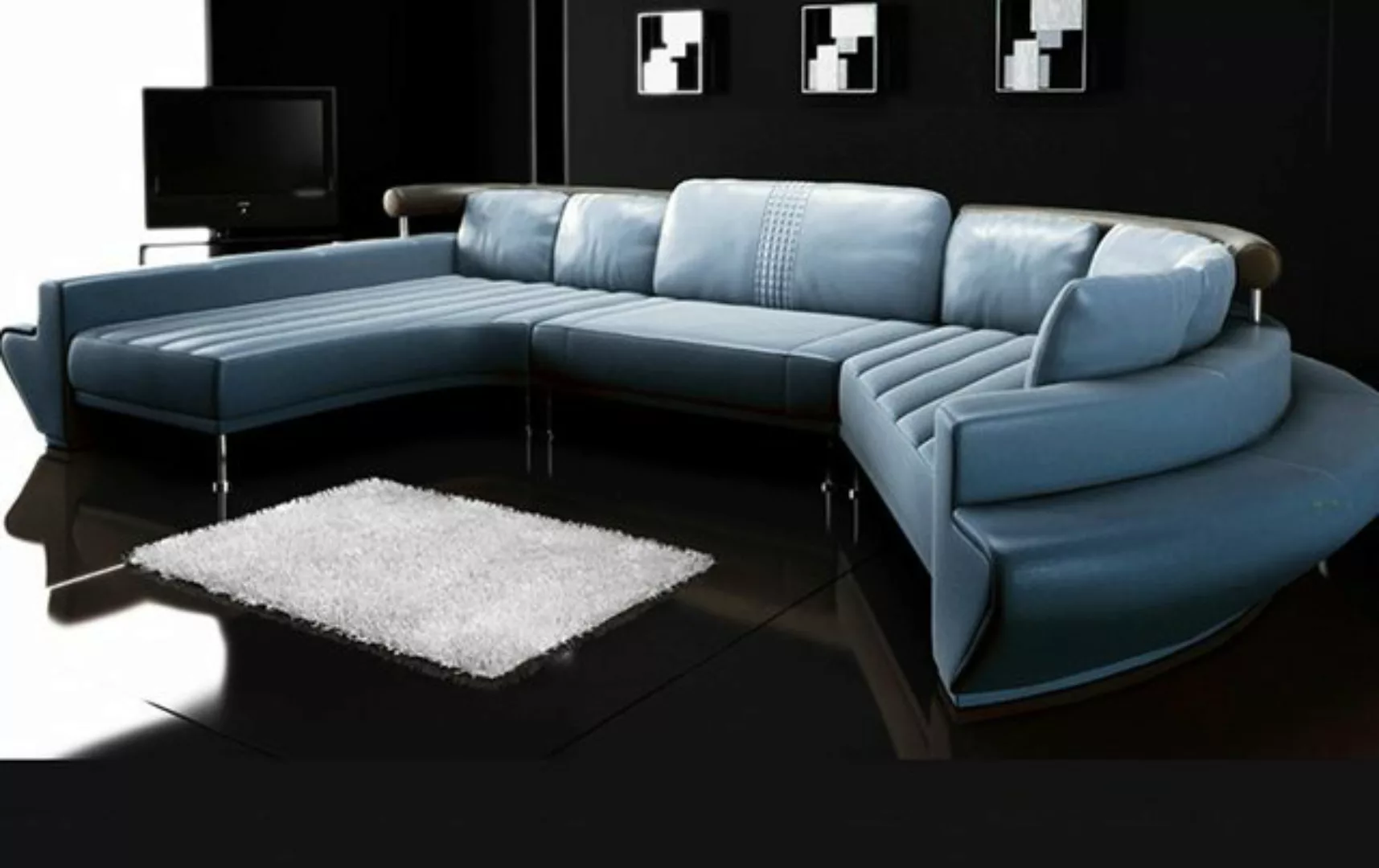 BULLHOFF Wohnlandschaft Wohnlandschaft Leder BLAU GRÜN Sofa U-Form Couch De günstig online kaufen
