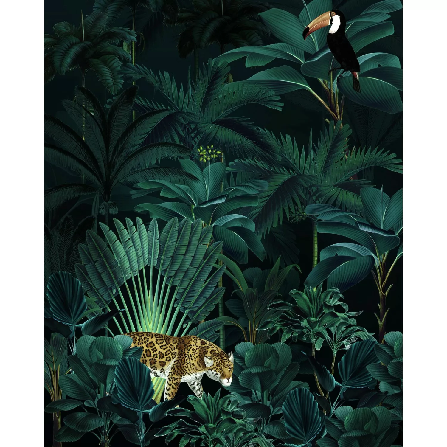 Komar Fototapete Jungle Night Grün 200 x 250 cm 611626 günstig online kaufen