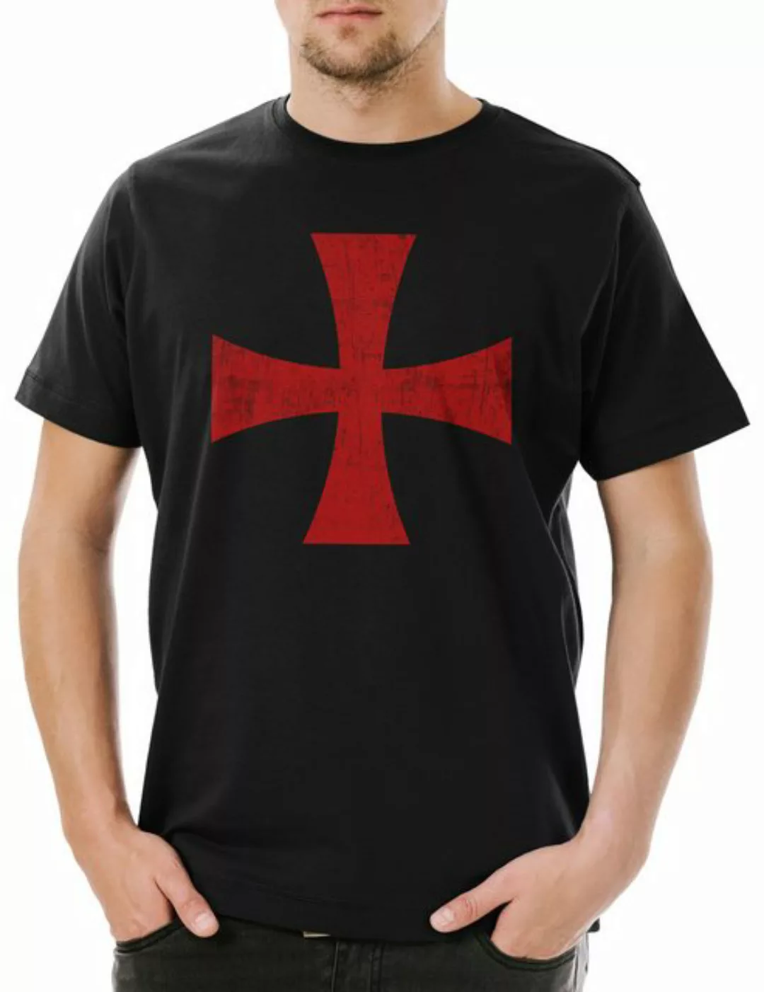 Urban Backwoods Print-Shirt Templar Cross I Herren T-Shirt Rotes Templer Or günstig online kaufen