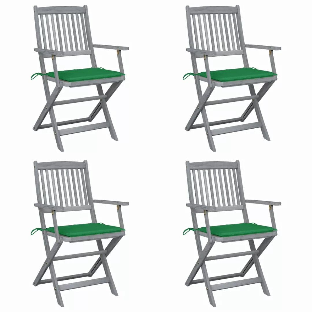 Klappbare Gartenstühle 4 Stk. Mit Sitzkissen Massivholz Akazie günstig online kaufen