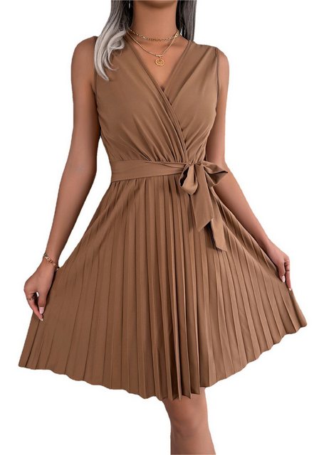 Mayou A-Linien-Kleid Damen V-Ausschnitt Elegante Ärmellos Bodycon Plissiert günstig online kaufen