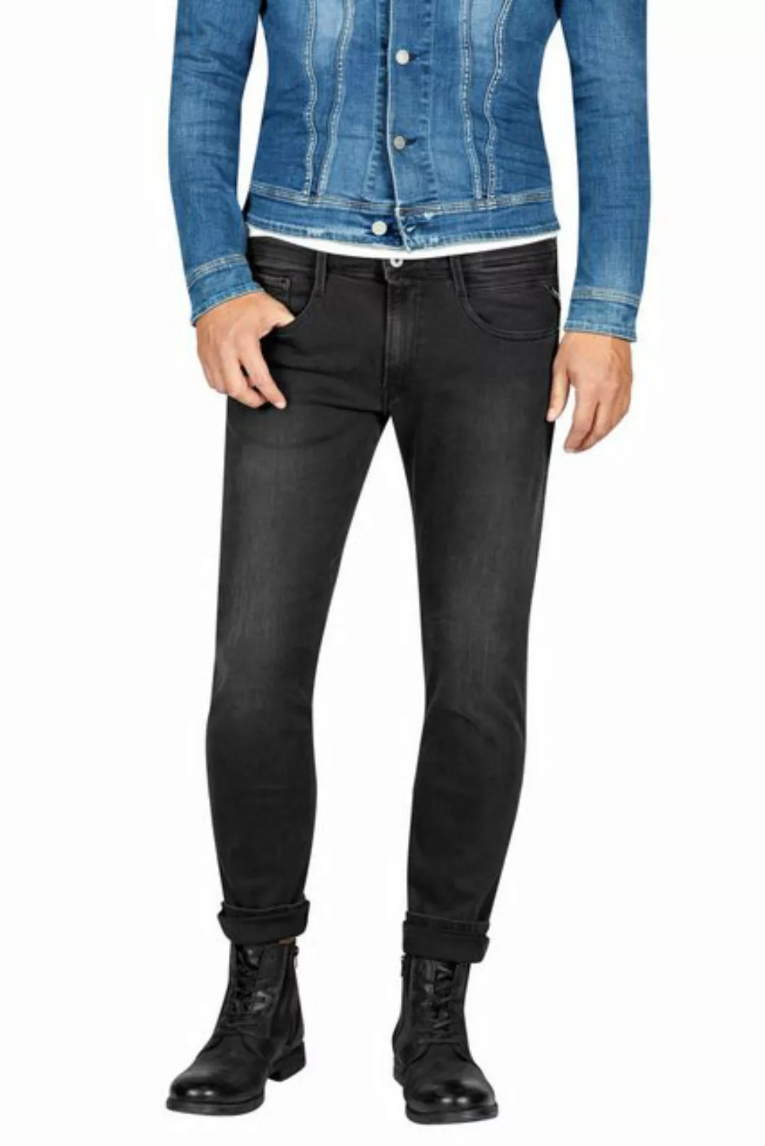 Replay Herren Jeans Anbass - Slim Fit - Grau - Dark Grey Denim günstig online kaufen