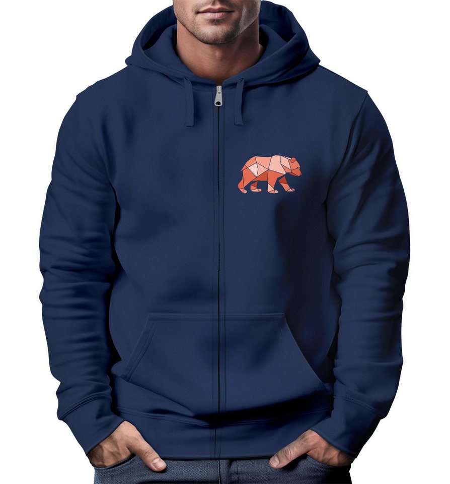 Neverless Sweatjacke Zip-Hoodie Herren Sweatjacke Polygon Print Bär Outdoor günstig online kaufen